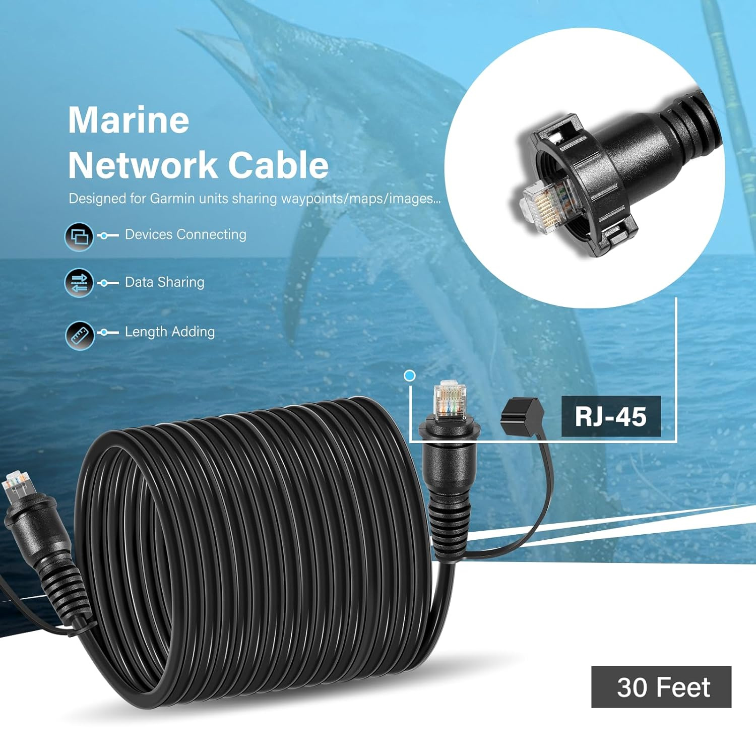 30 Foot Marine Network Cable f - Fish Finder Cable 评论和价格